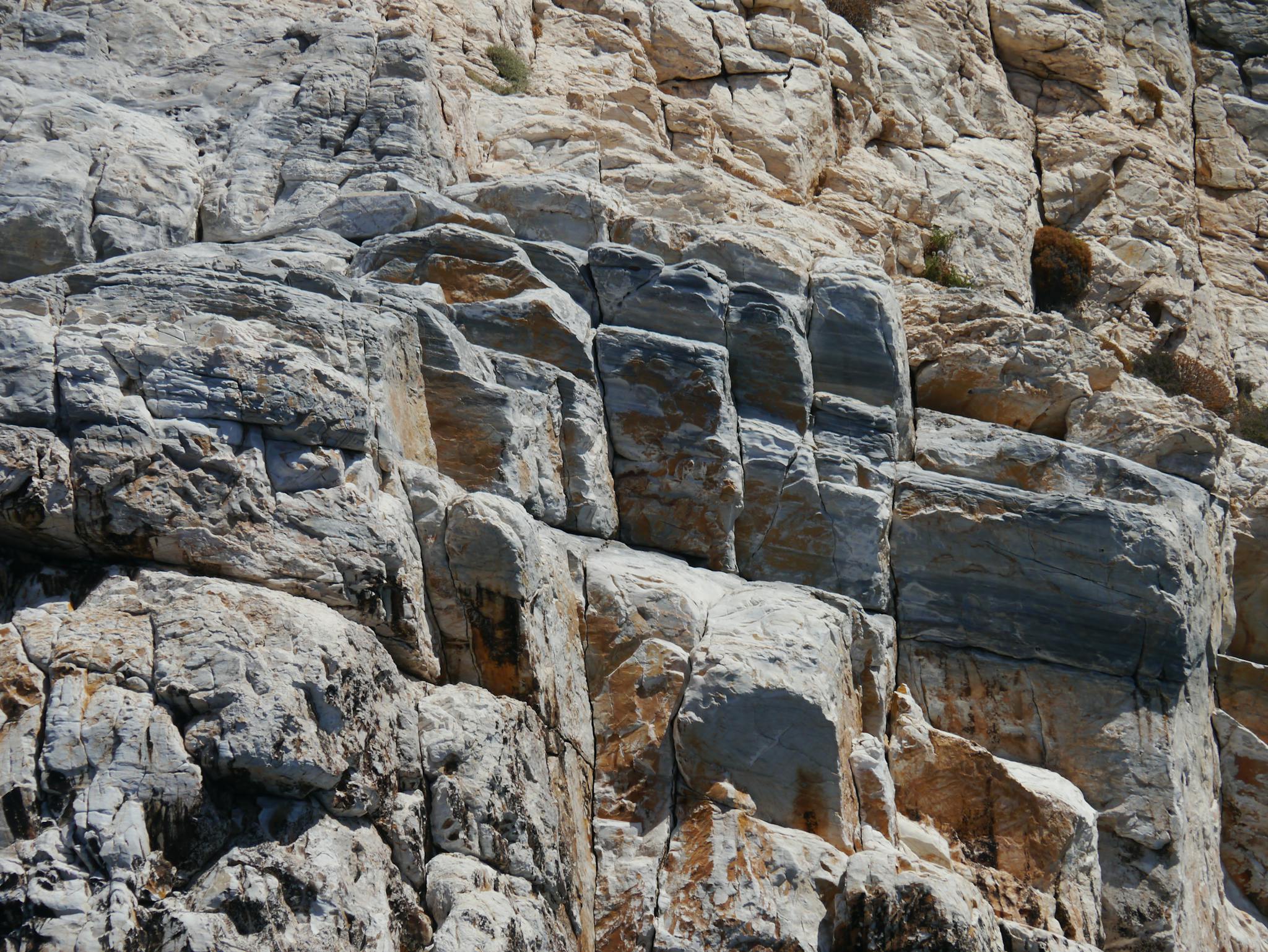 Close-up of a rocky cliff showcasing unique textures and earthy tones in natural light.